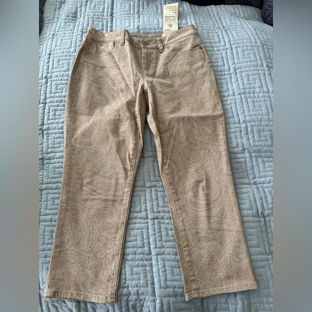 Talbots Tan Paisley Cropped Pants